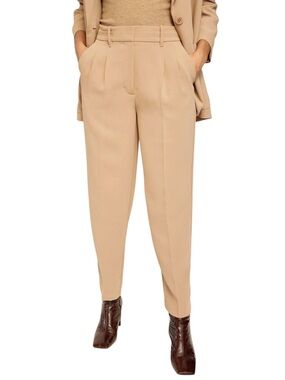 Aritzia Wilfred Carrot Pant High-Rise Pleated Trouser Beige Tan Crepette Sz 2
